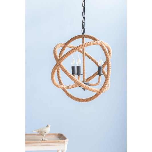 Lucvara 3-Light Farmhouse Chandelier, Rope Globe Hanging Light Fixture with Adjustable Chain for Kitchen, Dining Room, Foyer, or Entryway, Bulbs Not Included