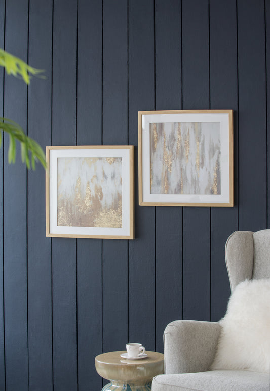Lucvara Set of 2 Gold and Gray Framed Wall Art with Glass Cover, 20.8"x20.8"x1.2", Modern Home Wall Decor
