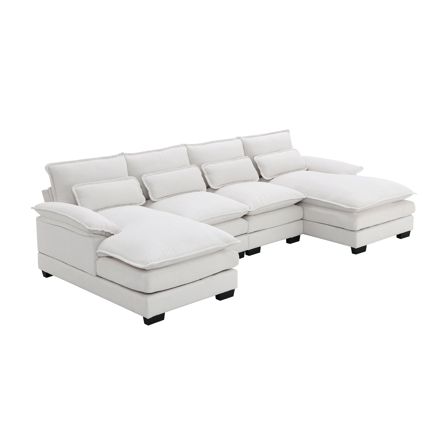 Lucvara Modern U-Shaped Sectional Sofa, 6-Seat Upholstered Sleeper Couch with Chaise Lounge and Waist Pillows, Symmetrical Sofa Furniture in Chenille or Velvet