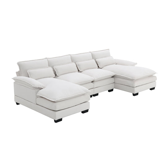 Lucvara Modern U-Shaped Sectional Sofa, 6-Seat Upholstered Sleeper Couch with Chaise Lounge and Waist Pillows, Symmetrical Sofa Furniture in Chenille or Velvet