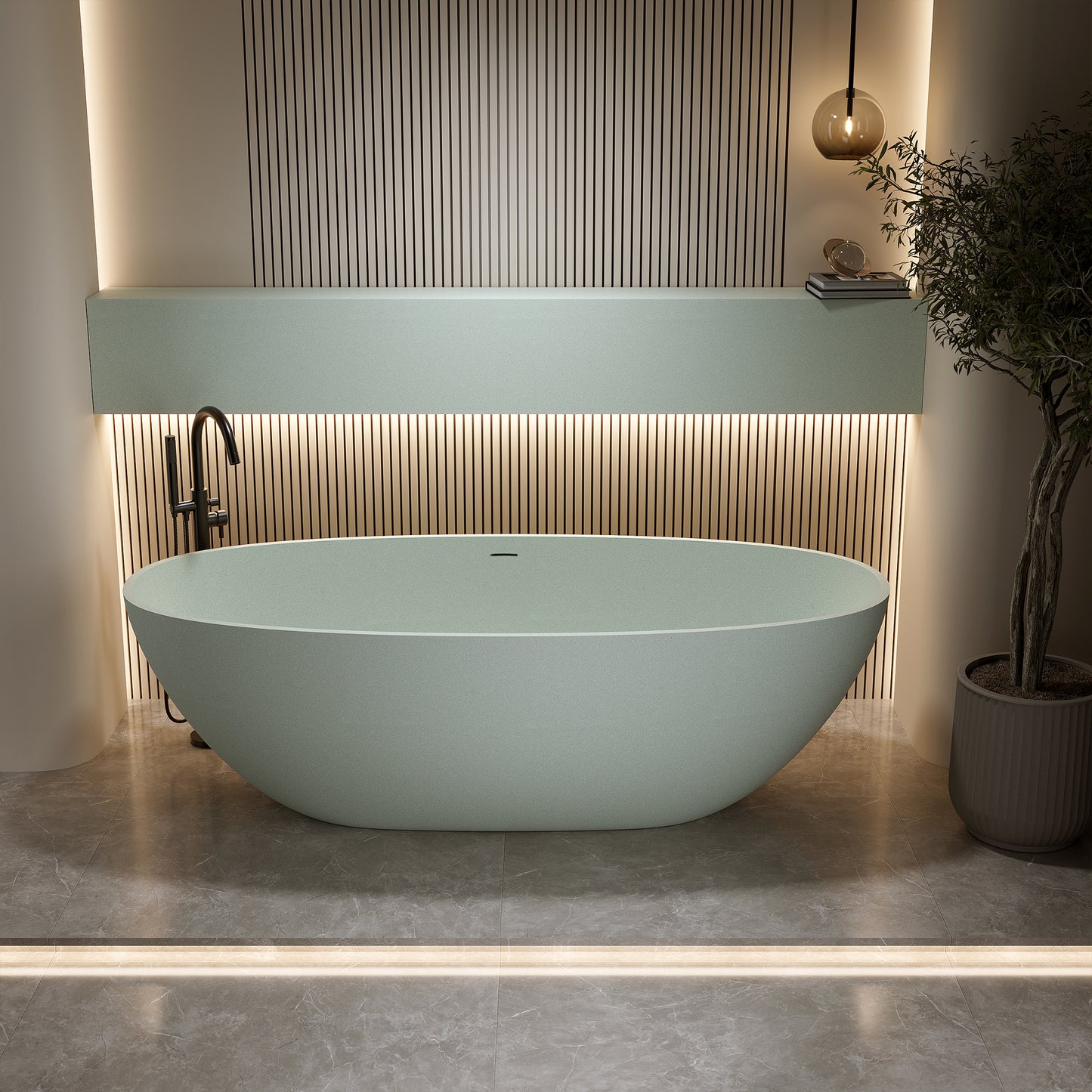 67'' Freestanding Bathtub Resin Stone Soaking Bathtub Solid Surface Modern Tubs with Overflow and Pop-up Drain