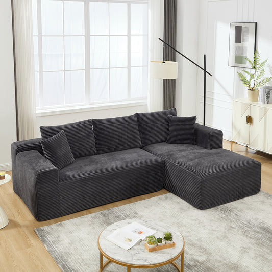 Lucvara Modular Sectional Sofa Couch with Chaise – 3-Seat L-Shaped Memory Foam Cloud Sofa for Living Room (Grey Stripe, Right-Facing)