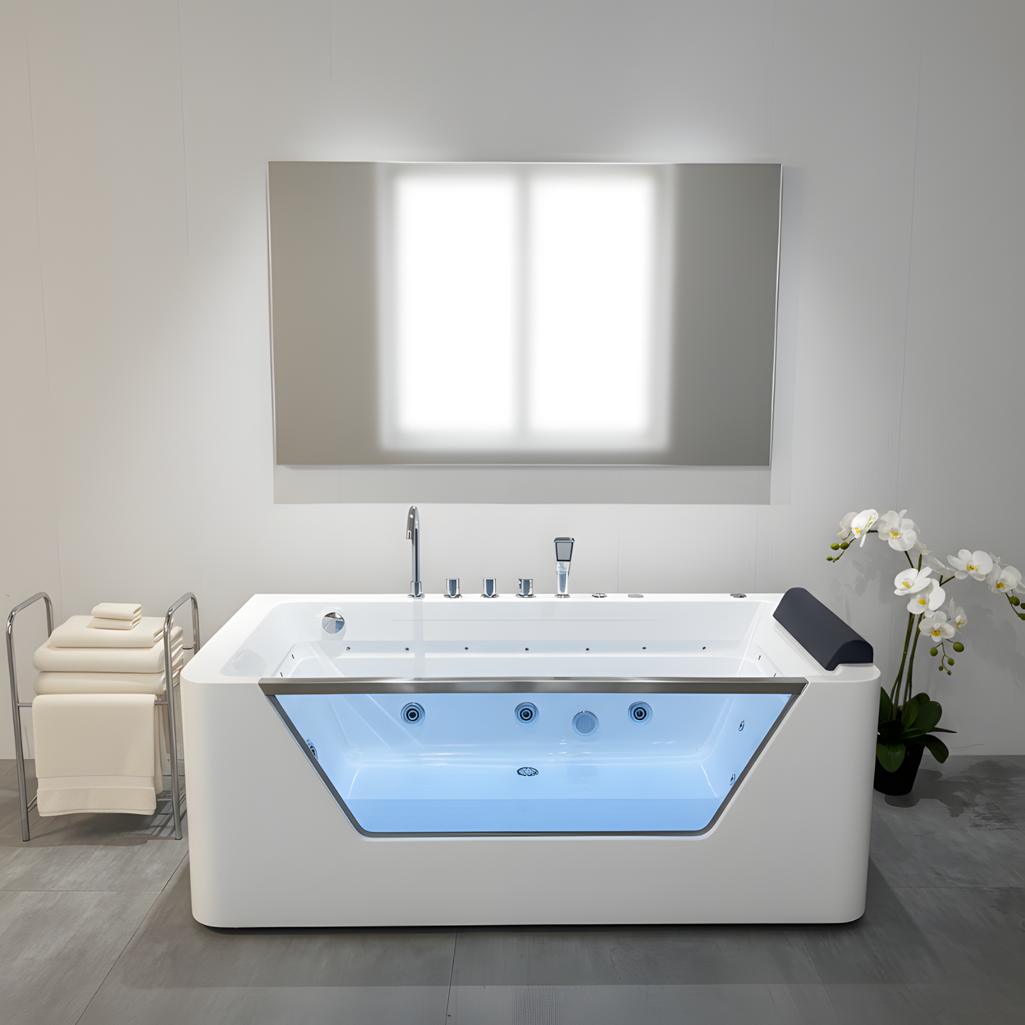 67' Whirlpool Bathtub ,Hydrotherapy Jetted Bathtub with Glass Panel, 7 Jets,3-Side Apron,89 Gallons,White