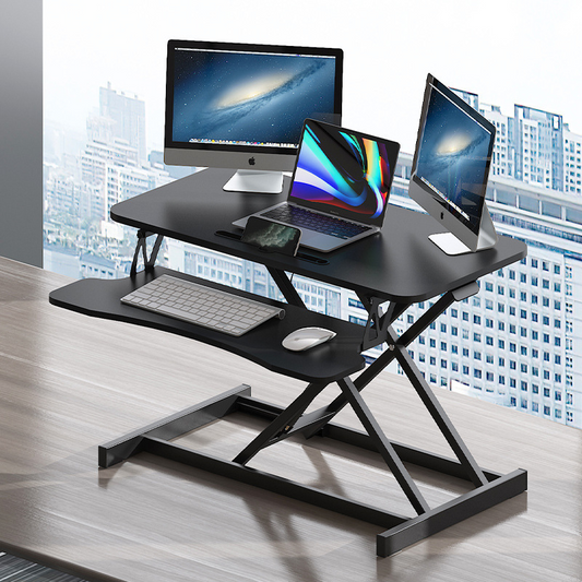 Lucvara 32-Inch Sit-to-Stand Desk Converter – Adjustable Height Riser with Keyboard Tray, Dual Monitor & Laptop Workstation, Black