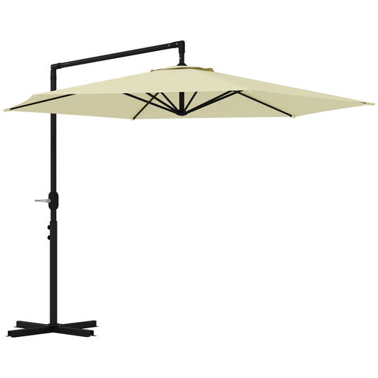 Lucvara 9.5FT Cantilever Patio Umbrella – Round Hanging Offset Outdoor Umbrella with Crank, Cross Base & Air Vent, Heavy Duty for Garden, Pool, Backyard, Deck, Beige
