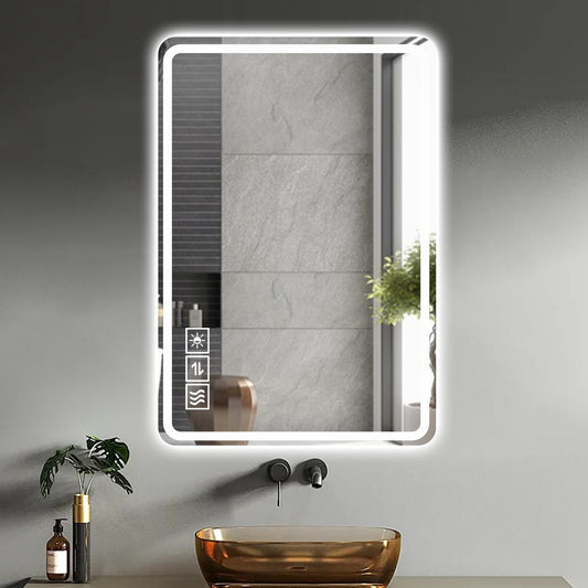 Lucvara 40x24'' LED Bathroom Vanity Mirror – Frameless Wall-Mounted Anti-Fog Makeup Mirror with Front Lights, Horizontal & Vertical