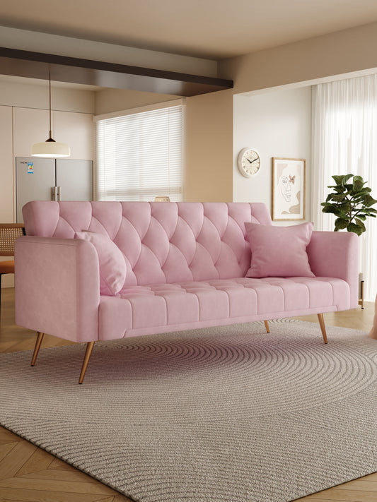 Lucvara 71" Convertible Loveseat Sofa, American Retro Pink Velvet, Space-Saving Couch for Small Living Room, Bedroom, or Office