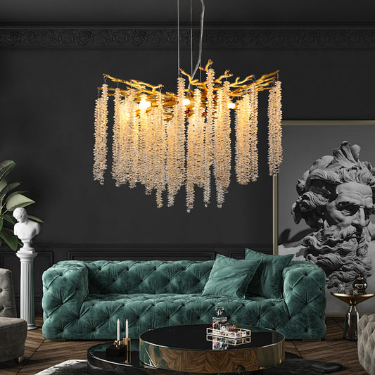 Lucvara 24" Modern Gold Pendant Light with Cascading Crystal Strands, Luxury Decorative Lighting Fixture for Living Room, Dining Room, or Foyer, Bulb Not Included