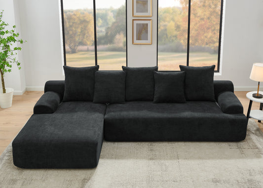 Lucvara 110.25"x67" Modern L-Shaped Upholstered Sectional Sofa, Modular Sofa Couch with Free Combination, Melange Velvet, Black, for Living Room or Bedroom