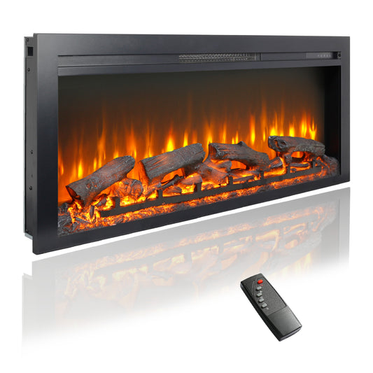 Lucvara 44-Inch Recessed Electric Fireplace – Wall-Mounted Heater with Remote, LED Flames & Lighting Effects