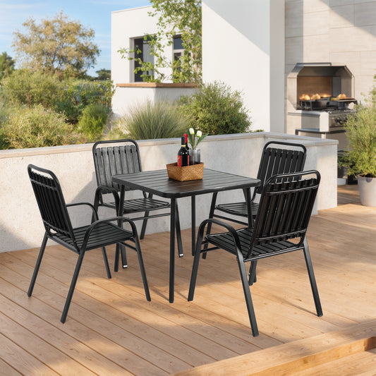 Lucvara 5-Piece Outdoor Dining Set, Plastic Chairs and Steel Table for Patio/Garden, Black