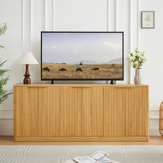 67-inch modern wavy sideboard, curved contour design storage cabinet, 6-door cabinet with storage function, suitable for kitchen / bedroom / living room, Natural, 67.0'L x 15.7'W x 27.7'H