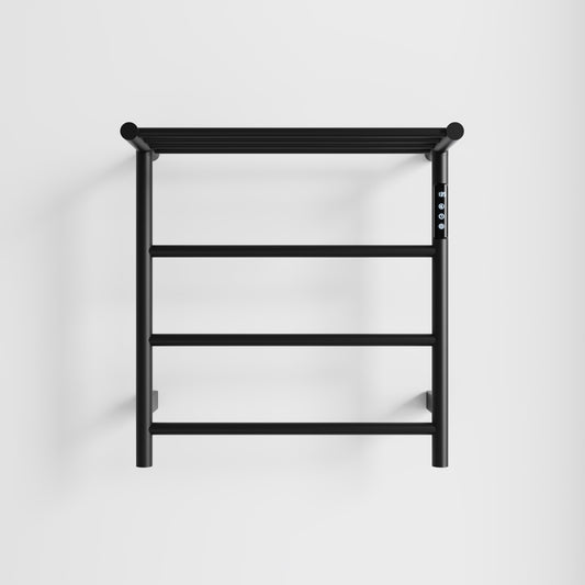 Lucvara Heated Towel Rack with Top Shelf – 3-Bar Wall-Mounted Towel Warmer for Bathroom, Intelligent Touch Screen Timer, 304 Stainless Steel, Plug-in/Hard-Wired