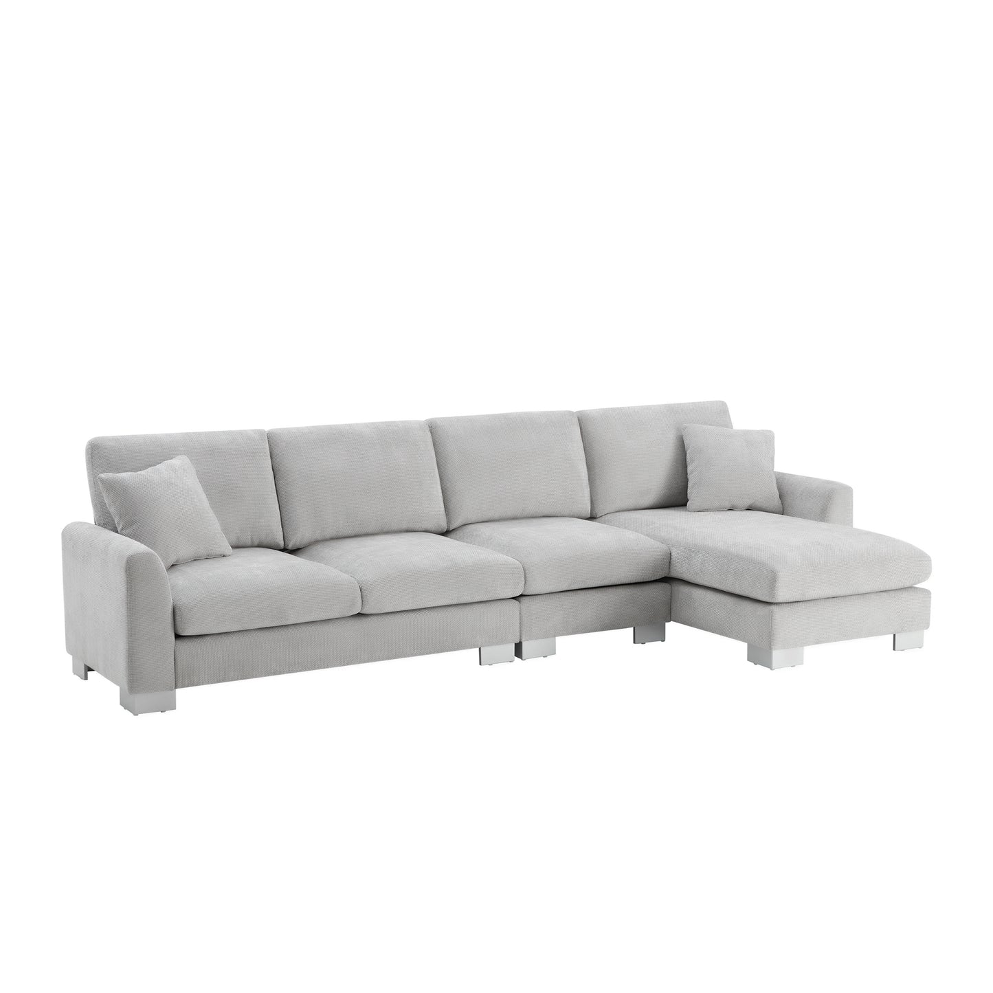 Lucvara Modern Oversized L-Shaped Sectional Sofa with Chaise, Chenille Fabric, 6-Seater, Light Gray, Includes Free Throw Pillows, 119"x55"