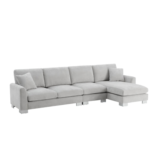 Lucvara Modern Oversized L-Shaped Sectional Sofa with Chaise, Chenille Fabric, 6-Seater, Light Gray, Includes Free Throw Pillows, 119"x55"