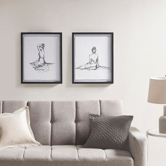 Lucvara 2-Piece Framed Glass and Matted Wall Art Set, Sketch Artwork for Living Room, Bedroom, or Office Decor