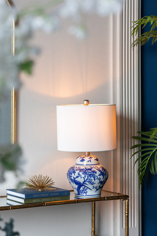 Lucvara Blue and White Ceramic Vase Table Lamp, 12"x19.3", Elegant Home Decor Lighting
