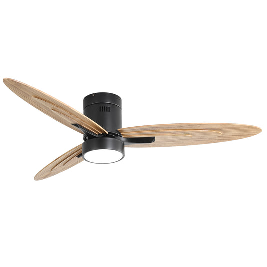 Lucvara 56-Inch Modern Ceiling Fan with Light & Remote – Flush Mount Design, 3 Solid Wood Blades, Reversible DC Motor, Black for Living Room
