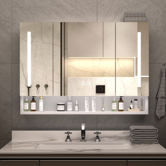 Lucvara 39x28'' Modern Aluminium Bathroom Cabinet – LED Medicine Cabinet with Mirror & Multilevel Storage Compartments
