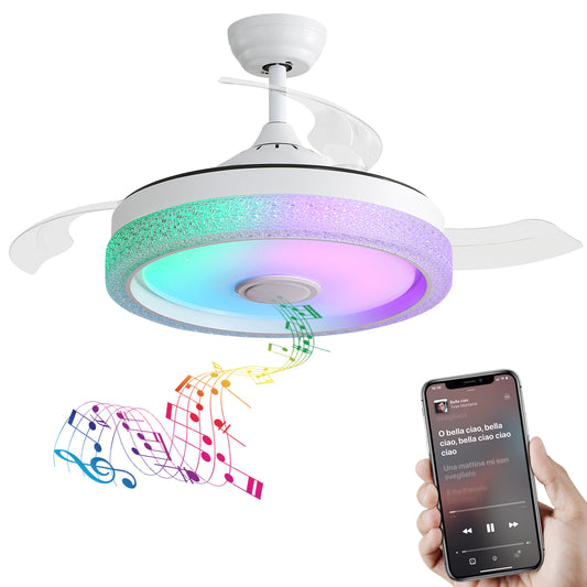 Lucvara 42-Inch Modern Invisible Ceiling Fan with 32W LED Light, 3 ABS Blades, Remote Control, Reversible DC Motor, 120V