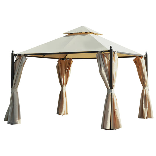 Lucvara 10' x 10' Steel Outdoor Patio Gazebo – Two-Tier Roof with Air Vent, Polyester Privacy Curtains, Large Durable Design for Backyard, Garden, Deck