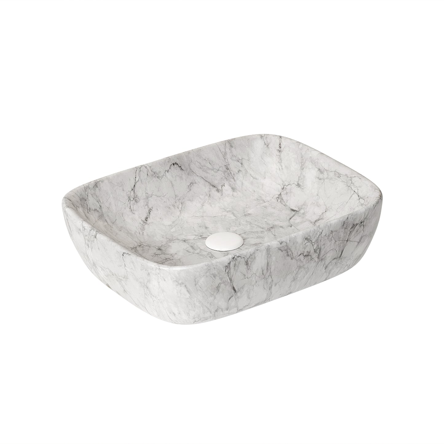 Lucvara 19-Inch Ceramic Bathroom Sink – White Marble Style Countertop Vessel Basin, No Cabinet