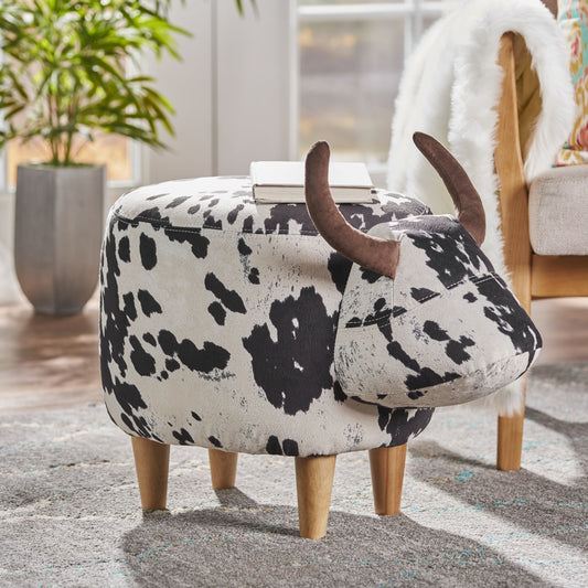 Lucvara Animal Ottoman Footstool – Black & White Cow Design, Modern Accent Stool for Living Room, Bedroom, Porch, Garden & Balcony