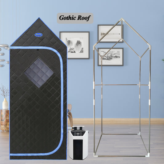 Lucvara Portable Full-Size Gothic Roof Steam Sauna Tent – Spa, Detox, Therapy, Home Relaxation with Stainless Steel Pipe Connector, Easy Install, FCC Certified, Black