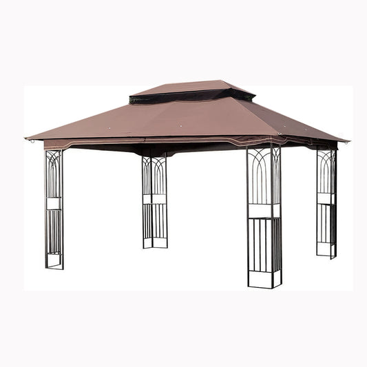 Lucvara 13′ × 10′ Patio Gazebo Canopy Tent – Outdoor Double Roof Pavilion with Ventilated Top & Full Mesh Screen, Brown