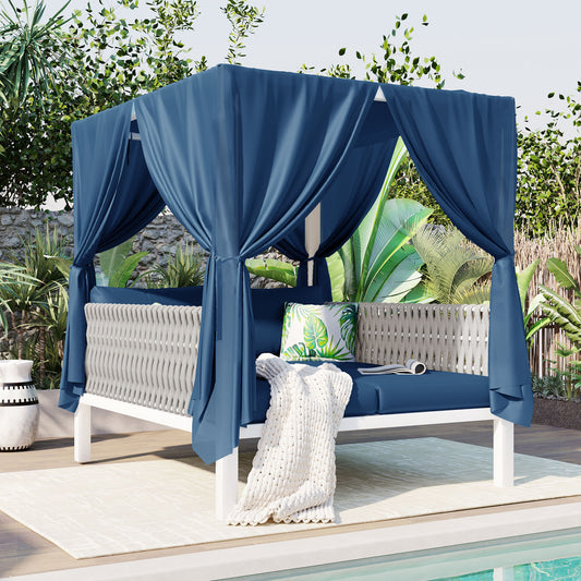 Lucvara Outdoor Sunbed with Curtains – High-Comfort Patio Lounger for Garden, Porch, Poolside & Backyard