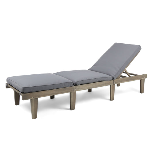 Lucvara Wooden Chaise Lounge with Cushion, 78.75-Inch Outdoor Chaise Chair, Stylish Grey Acacia Wood Patio Lounger