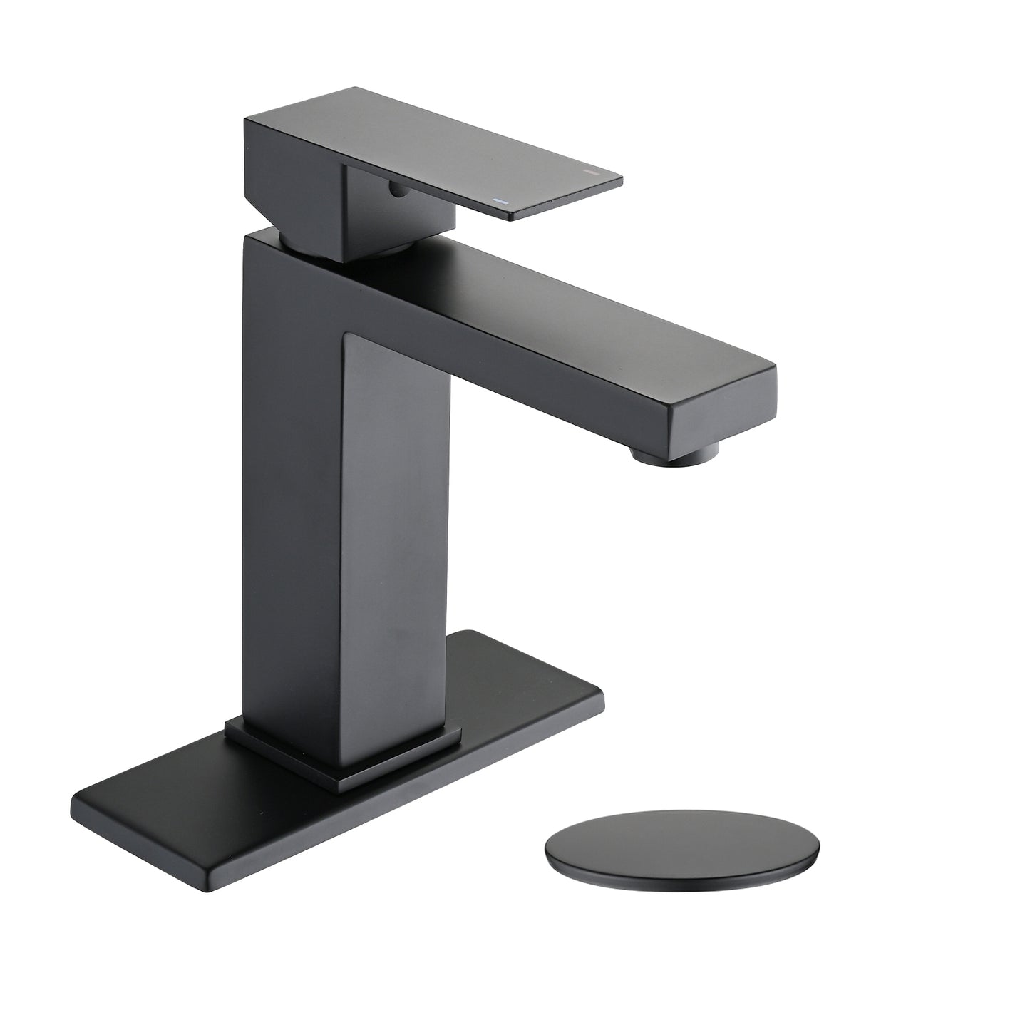 Lucvara Single Hole Bathroom Faucet, Single Handle Stainless Steel Sink Faucet with Deck Plate and Drain Assembly, Modern Vanity Faucet
