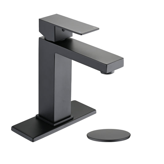 Lucvara Single Hole Bathroom Faucet, Single Handle Stainless Steel Sink Faucet with Deck Plate and Drain Assembly, Modern Vanity Faucet