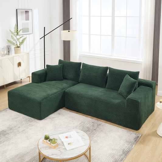Lucvara Modular Sectional Sofa – 3-Seater L-Shaped Couch with Left-Facing Oversized Chaise, Green Striped Upholstery, Memory Foam Cushions, Cloud-Inspired Sofa for Living Room