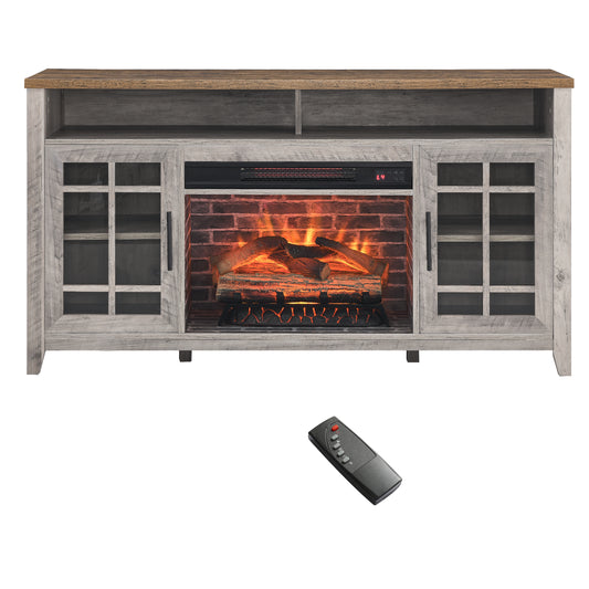 Lucvara 55-Inch TV Media Stand with Electric Fireplace – Gray Wash Entertainment Console with KD Insert Heater