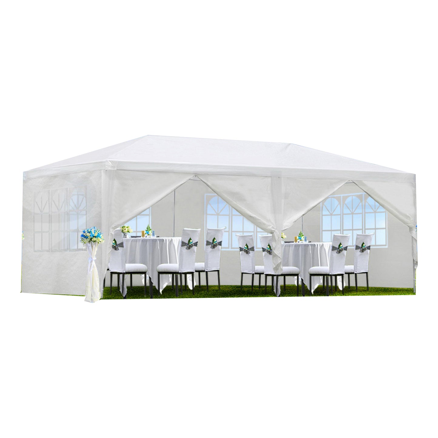 Lucvara 10×20′ Waterproof Outdoor Gazebo – Garden Party & Wedding Canopy Tent with 6 Removable Sidewalls, White