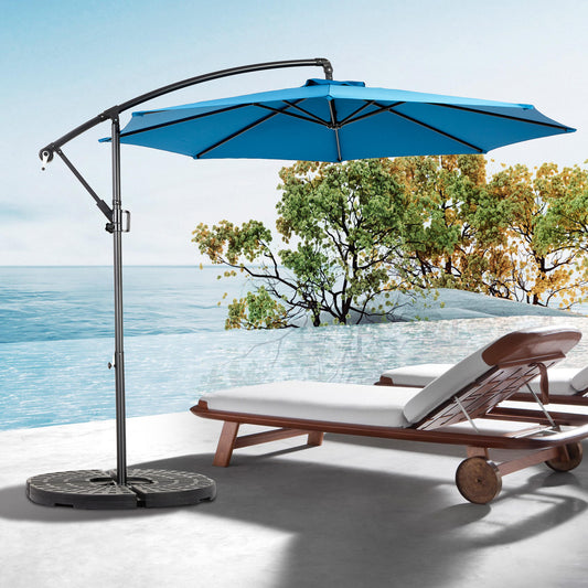 Lucvara 10 ft Hanging Market Patio Umbrella – Offset Outdoor Umbrella with Easy Tilt, 8-Rib Polyester Canopy, Dark Blue (No Base)