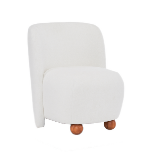 Lucvara Modern Low-Back Accent Chair – White Upholstered Armless Lounge Chair with Round Pine Wood Feet, Minimalist Single Sofa Chair for Living Room, Bedroom, Office, or Reading Nook