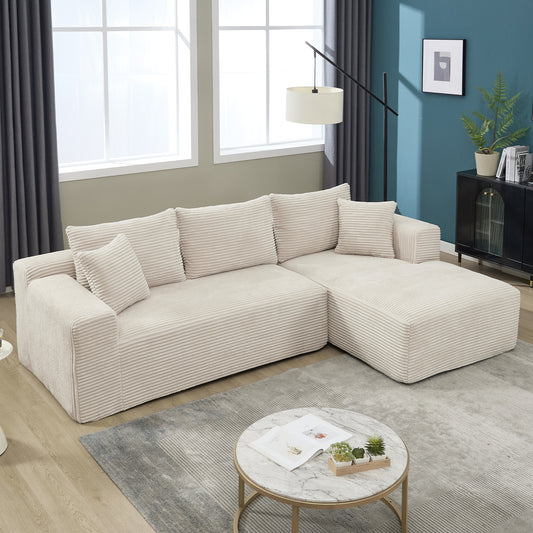 Lucvara Modular Sectional Sofa – 3-Seater L-Shaped Couch with Right-Facing Oversized Chaise, Beige Striped Upholstery, Memory Foam Cushions, Cloud-Inspired Sofa for Living Room