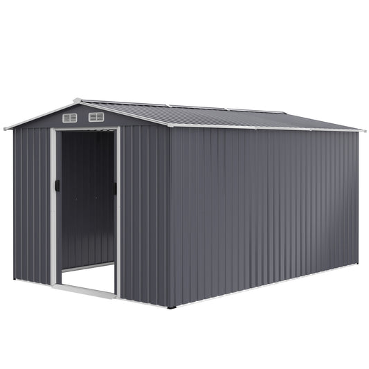 Lucvara 8x12 ft Large Metal Outdoor Storage Shed, Heavy-Duty Tool Shed with Sliding Doors and Air Vent for Backyard, Patio, or Lawn – Gray, Ideal for Bikes, Tools, and Lawnmower