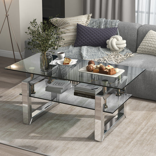 Lucvara Transparent Tempered Glass Coffee Table, Modern Rectangular Living Room Table, 39.4" W x 19.7" D x 17.7" H