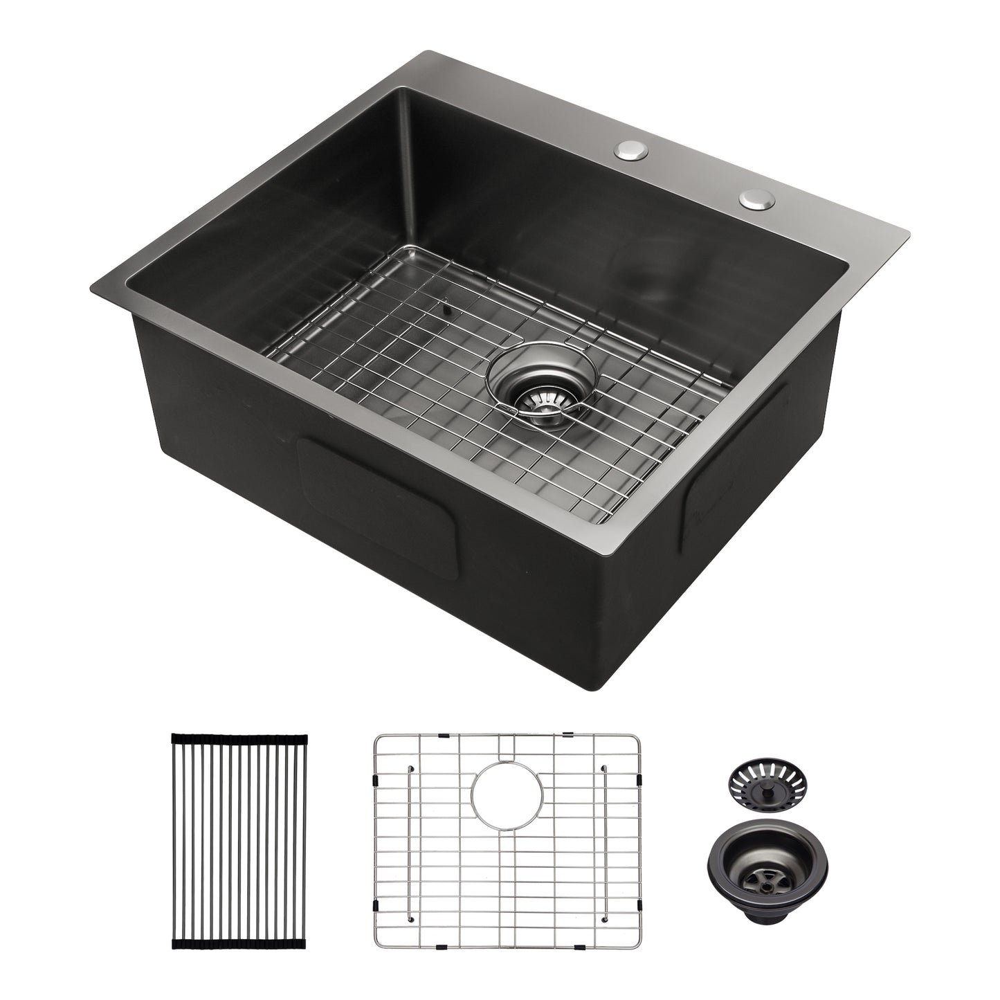 Lucvara 25"x22" Gunmetal Black Drop-in Topmount Kitchen Sink, 16-Gauge Deep Single Bowl Stainless Steel Basin