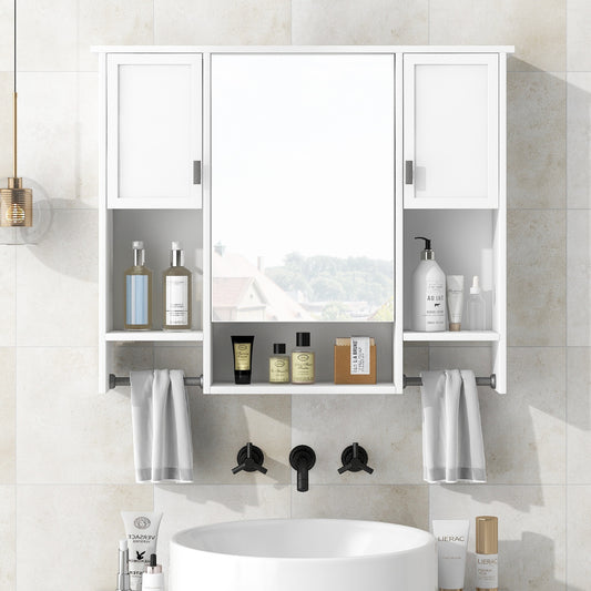 Lucvara 35x28'' Modern Wall-Mounted Bathroom Storage Cabinet – Mirror Medicine Cabinet with Towel Bar