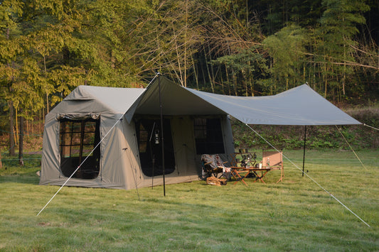 Lucvara 9.8'x13' Inflatable Camping Tent with Canopy – Air Glamping Tent with Hand Pump, Easy Setup, Waterproof & Windproof, Blow-Up Tent, Army Green