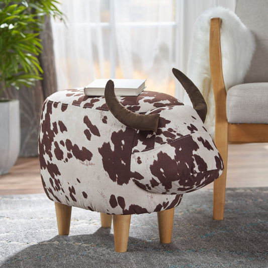 Lucvara Animal Ottoman Footstool – Brown & White Cow Design, Modern Accent Stool for Living Room, Bedroom, Porch, Garden & Balcony