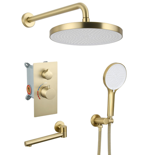 Lucvara Luxury 3-Function Shower System Set – Solid Brass Valve, 10" Overhead Rain Shower, 3-Spray Handheld, with Bathtub Spout