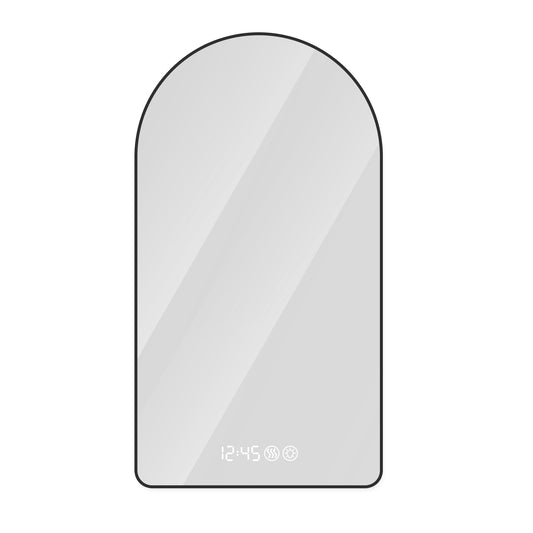 Lucvara 28'' x 48'' Modern Black Arched LED Bathroom Mirror – Anti-Fog, Dimmable, Time & Temperature Display