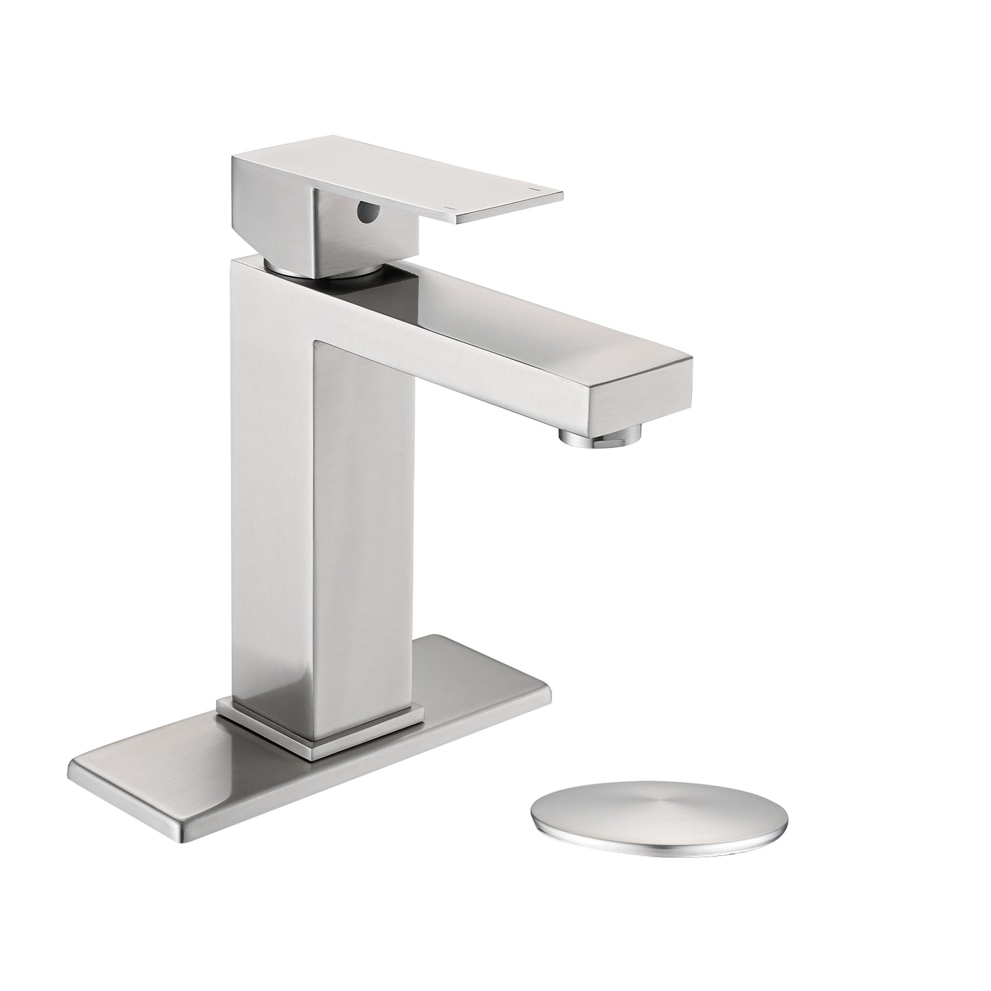 Lucvara Bathroom Faucet Single Hole, Single Handle Stainless Steel Sink Faucet with Deck Plate and Drain Assembly