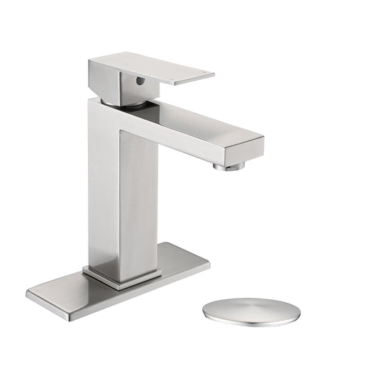 Lucvara Bathroom Faucet Single Hole, Single Handle Stainless Steel Sink Faucet with Deck Plate and Drain Assembly