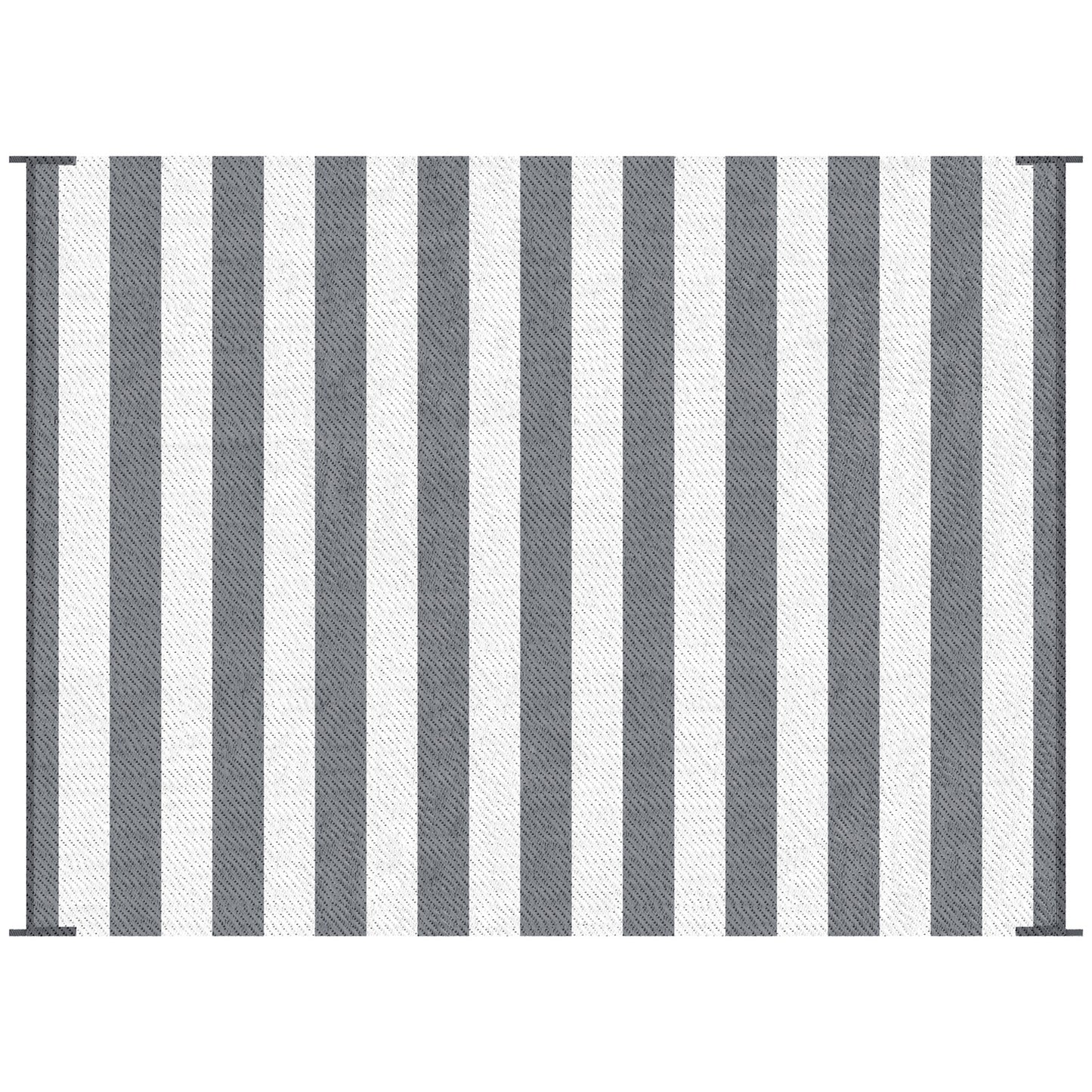 Lucvara 9' x 12' Reversible Outdoor Rug – Waterproof Plastic Straw Floor Mat for Backyard, Deck, Picnic, Beach, Gray & White Striped